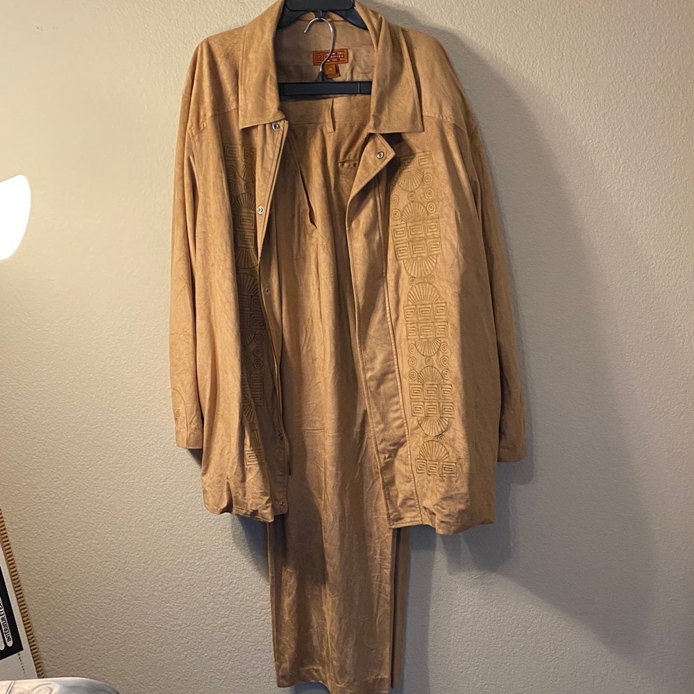 Men's Tan Suede Blazer with Embossed Panel Detailing